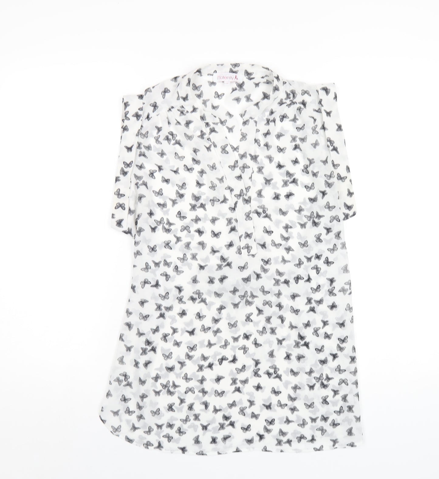 Red Herring Womens White Geometric Polyester Basic T-Shirt Size 12 V-Neck