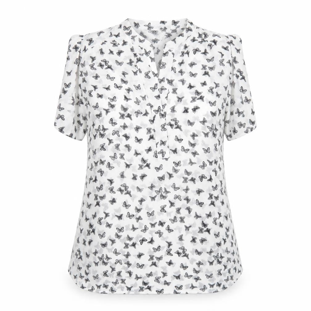 Red Herring Womens White Geometric Polyester Basic T-Shirt Size 12 V-Neck