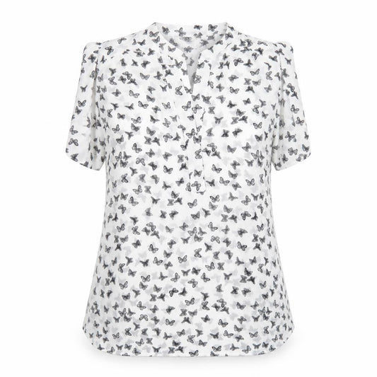 Front view of Red Herring women’s white geometric polyester basic t-shirt, size UK 12, v-neck