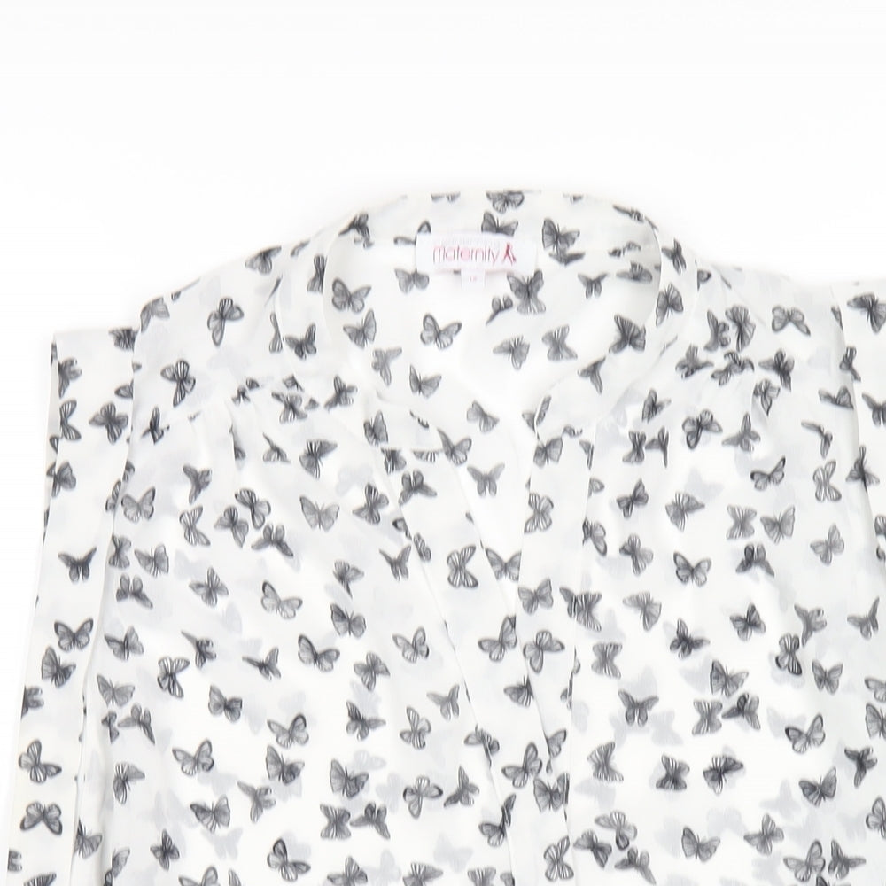 Red Herring Womens White Geometric Polyester Basic T-Shirt Size 12 V-Neck