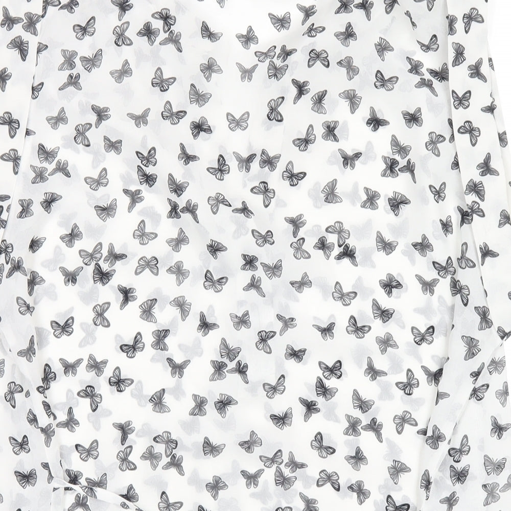 Red Herring Womens White Geometric Polyester Basic T-Shirt Size 12 V-Neck