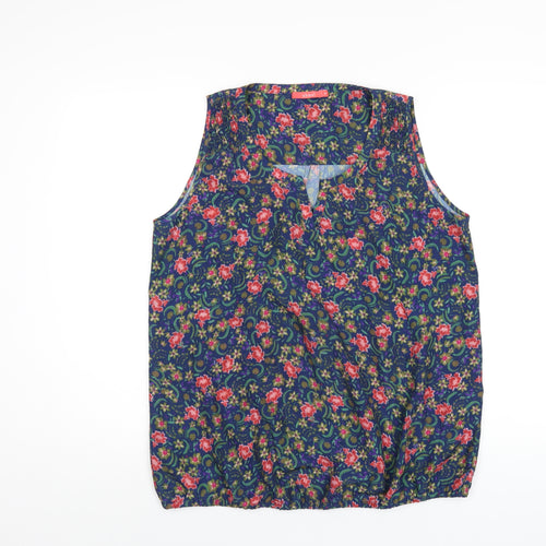 Ohma! Womens Multicoloured Floral Polyester Basic T-Shirt Size M V-Neck