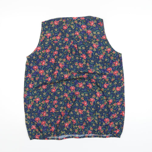 Ohma! Womens Multicoloured Floral Polyester Basic T-Shirt Size M V-Neck