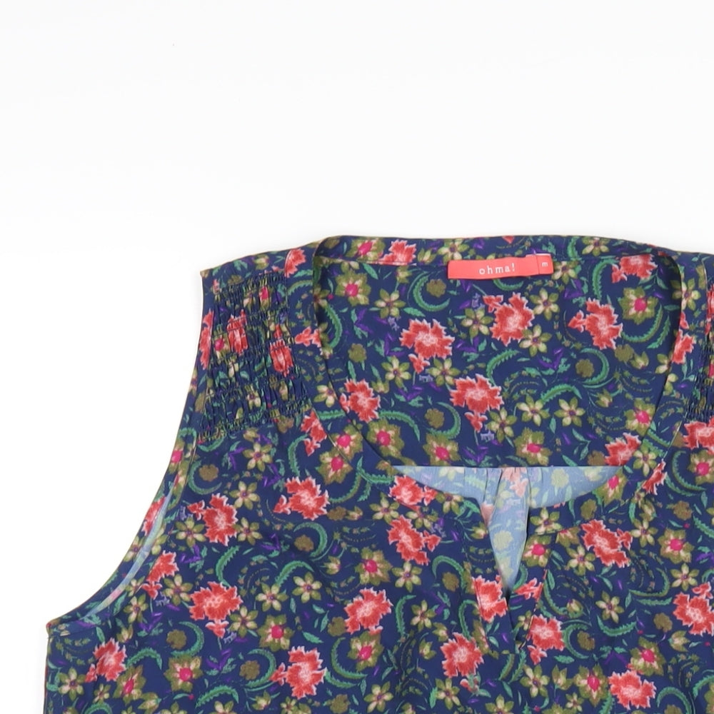 Ohma! Womens Multicoloured Floral Polyester Basic T-Shirt Size M V-Neck