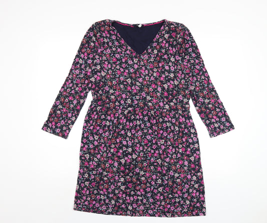 Joules Womens Multicoloured Floral Viscose A-Line Size 10 V-Neck Pullover