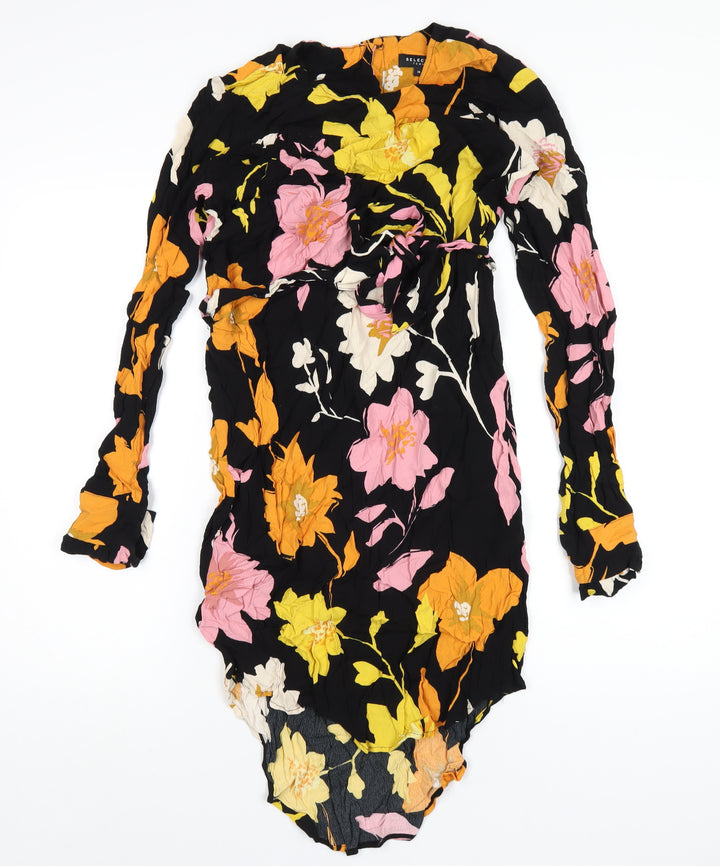 Selected Femme Womens Multicoloured Floral Viscose A-Line Size 8 Round Neck Button