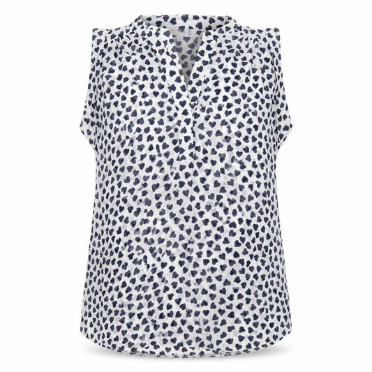 Front view of Red Herring women’s white geometric polyester basic tank, size UK 12, v-neck