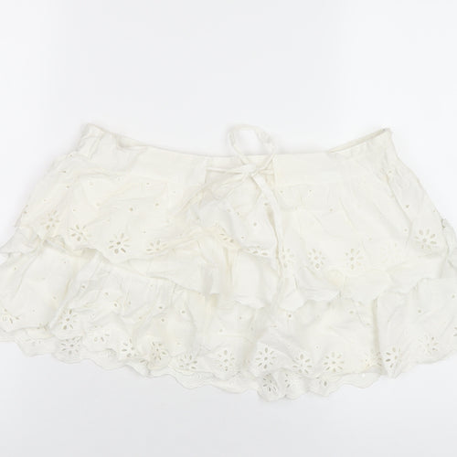 Topshop Womens White Cotton Mini Skirt Size 14 Zip