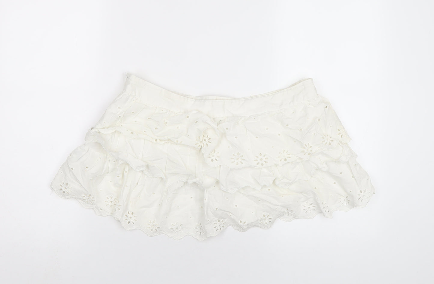 Topshop Womens White Cotton Mini Skirt Size 14 Zip