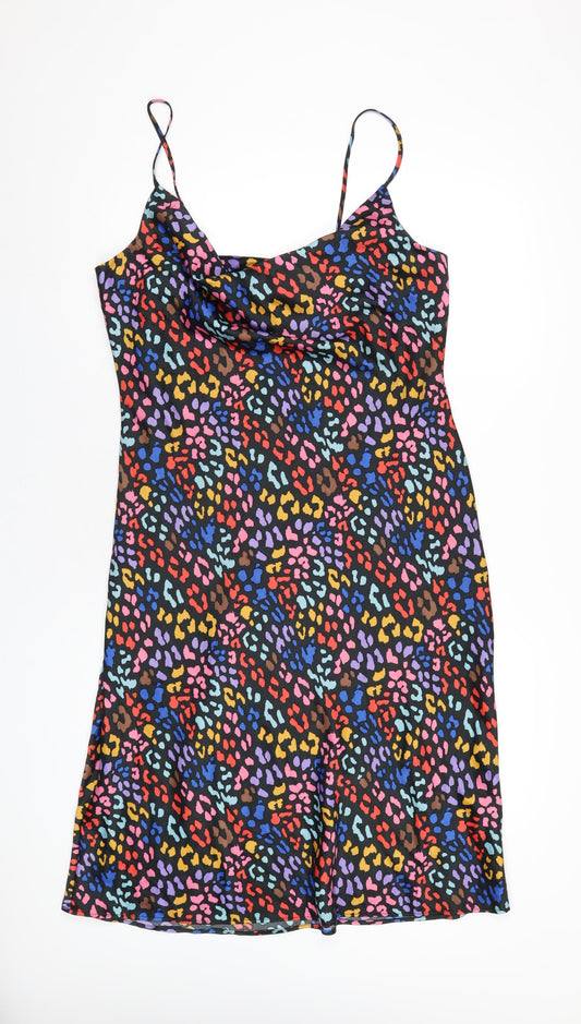 Be Beau Womens Multicoloured Animal Print Polyester Slip Dress Size 16 Cowl Neck Pullover