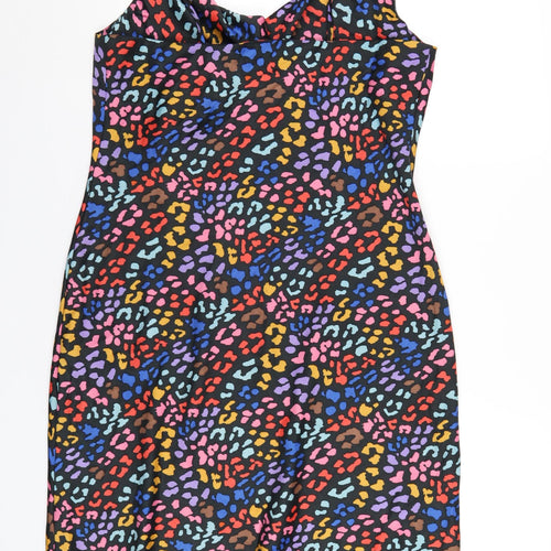 Be Beau Womens Multicoloured Animal Print Polyester Slip Dress Size 16 Cowl Neck Pullover