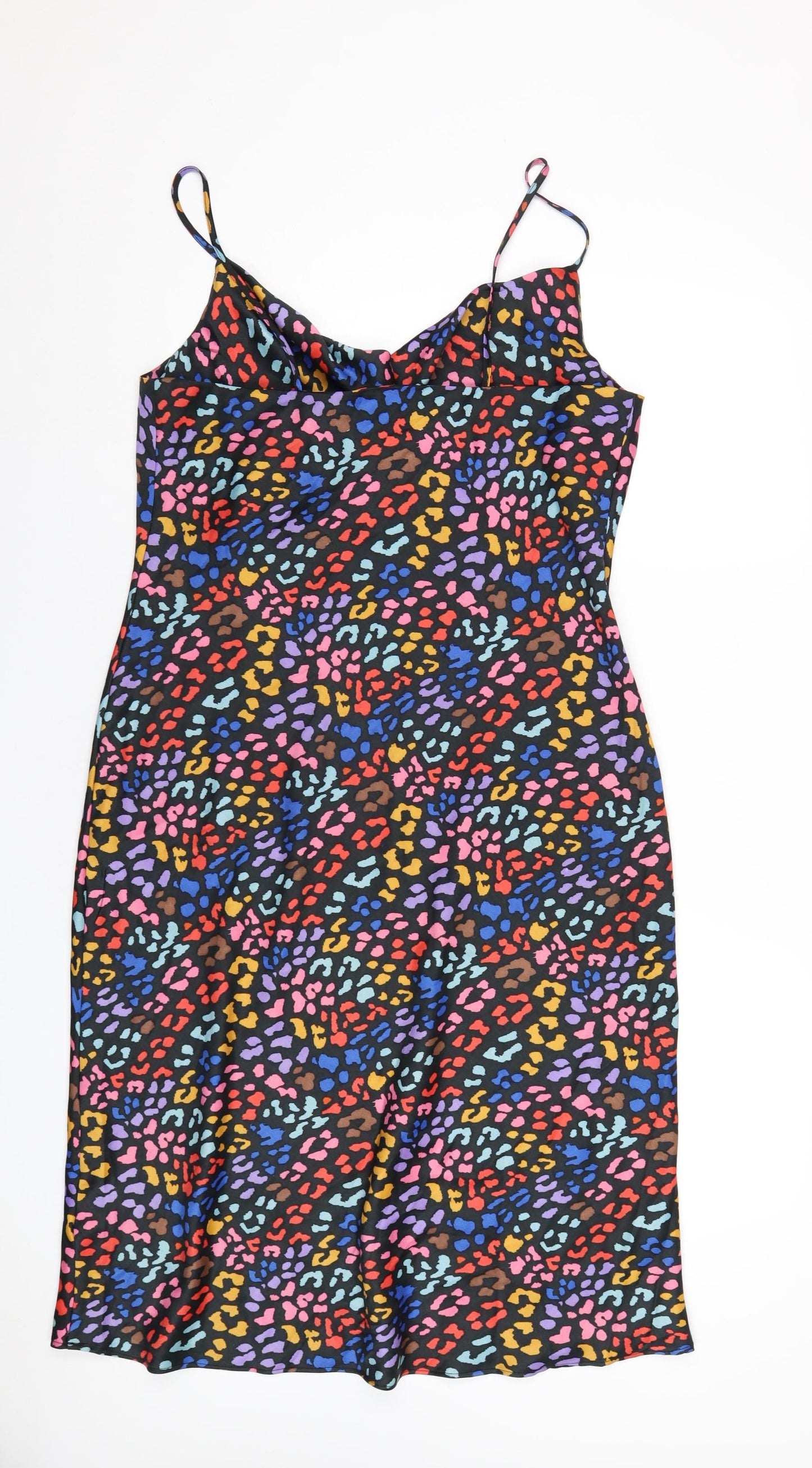 Be Beau Womens Multicoloured Animal Print Polyester Slip Dress Size 16 Cowl Neck Pullover