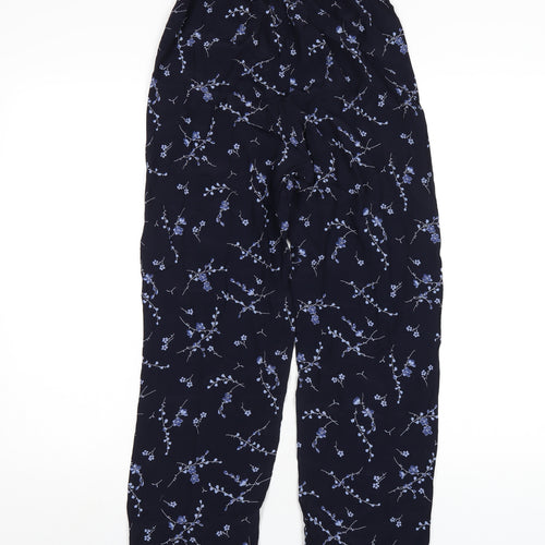 Marks and Spencer Womens Blue Geometric Viscose Trousers Size 10 L30 in Regular