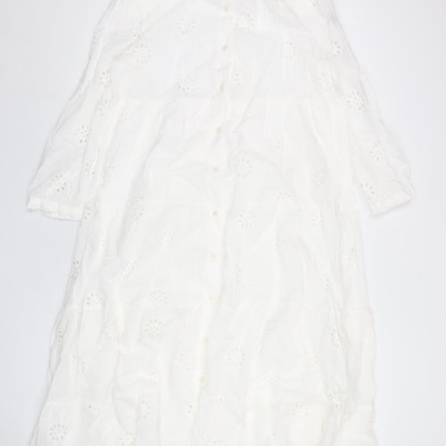 Zara Womens White Cotton Shirt Dress Size 2XL Collared Button