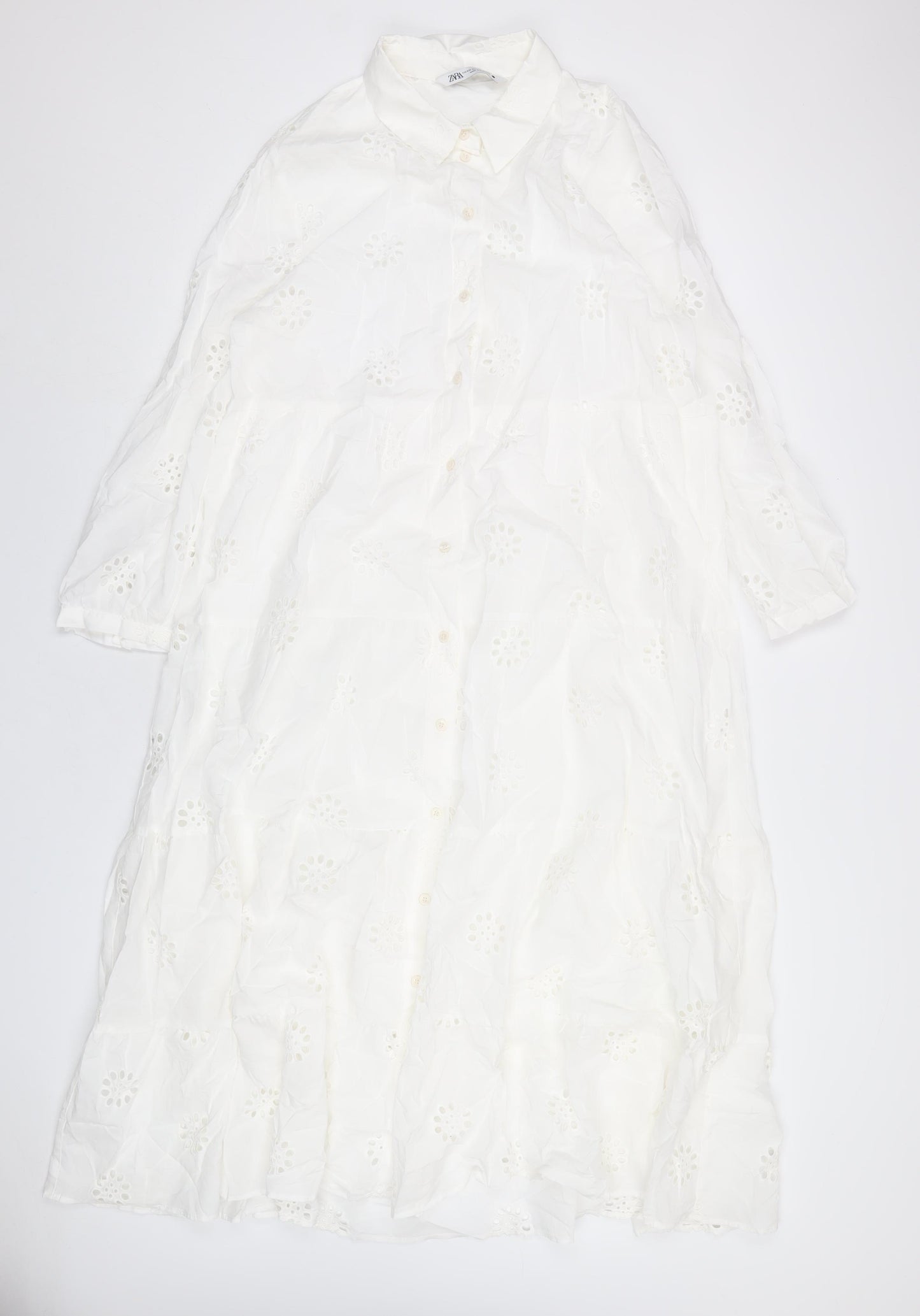 Zara Womens White Cotton Shirt Dress Size 2XL Collared Button