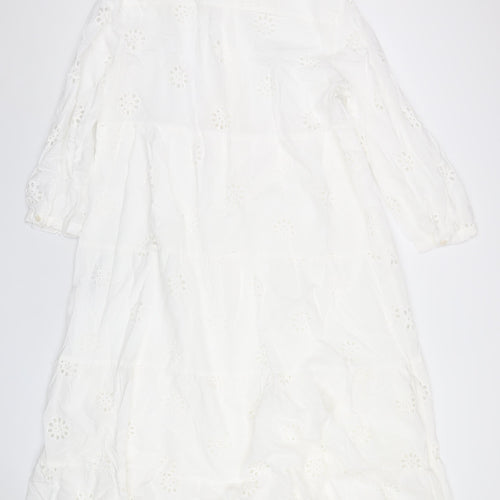 Zara Womens White Cotton Shirt Dress Size 2XL Collared Button