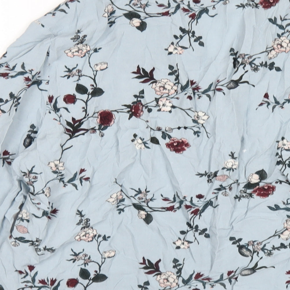 b.young Womens Blue Floral Viscose Basic T-Shirt Size 12 V-Neck