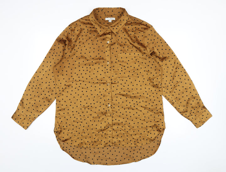 JACHS Womens Brown Polka Dot Polyester Basic Button-Up Size XL Collared