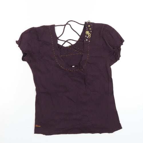 Duck and Cover Womens Purple Geometric Cotton Basic T-Shirt Size L Scoop Neck