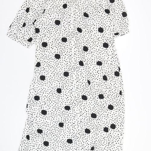 Boohoo Womens White Polka Dot Polyester A-Line Size 16 V-Neck Zip