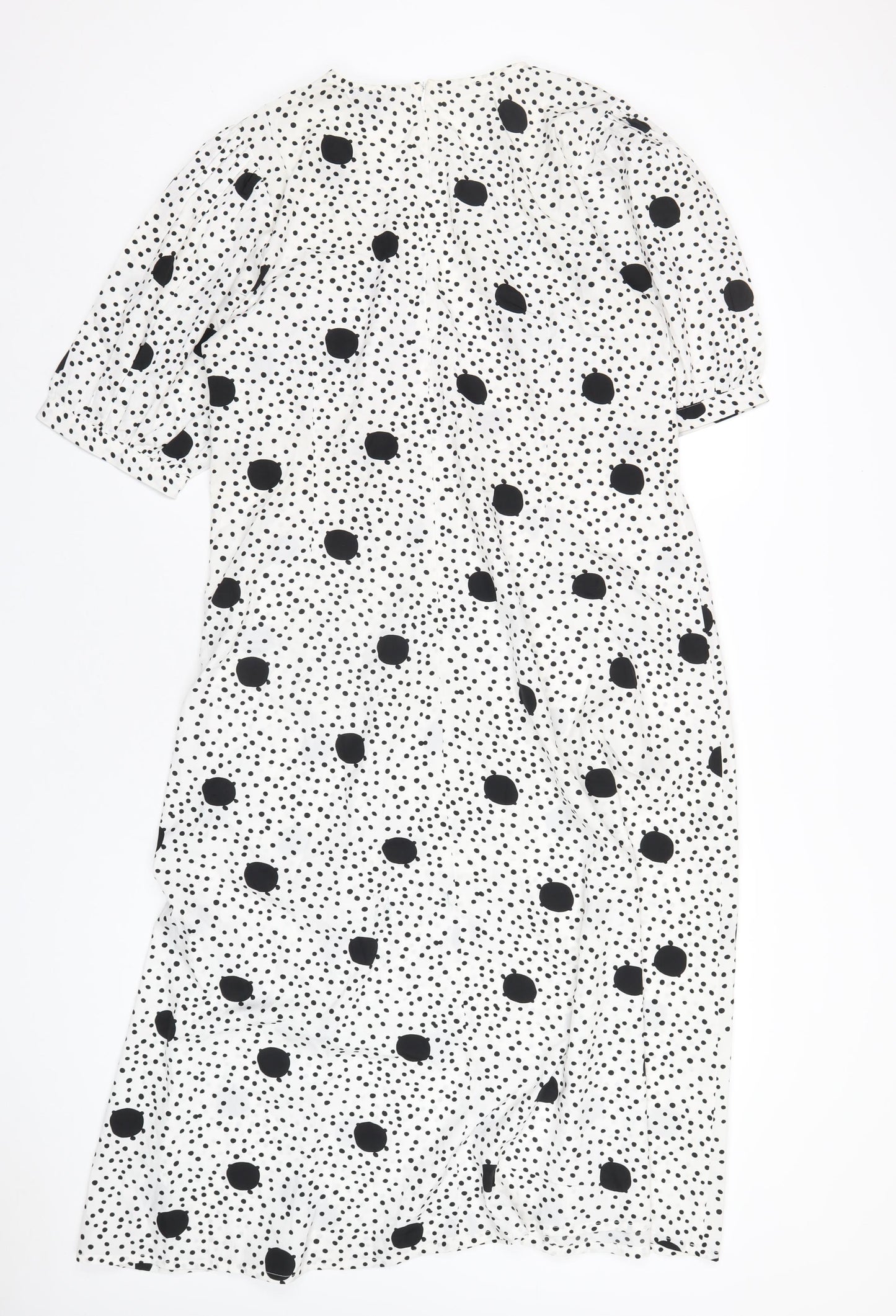 Boohoo Womens White Polka Dot Polyester A-Line Size 16 V-Neck Zip