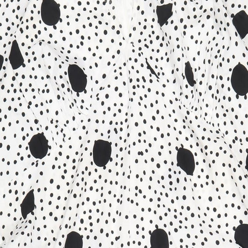 Boohoo Womens White Polka Dot Polyester A-Line Size 16 V-Neck Zip