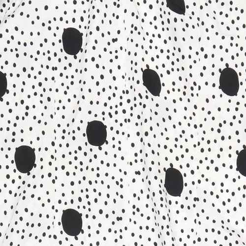 Boohoo Womens White Polka Dot Polyester A-Line Size 16 V-Neck Zip