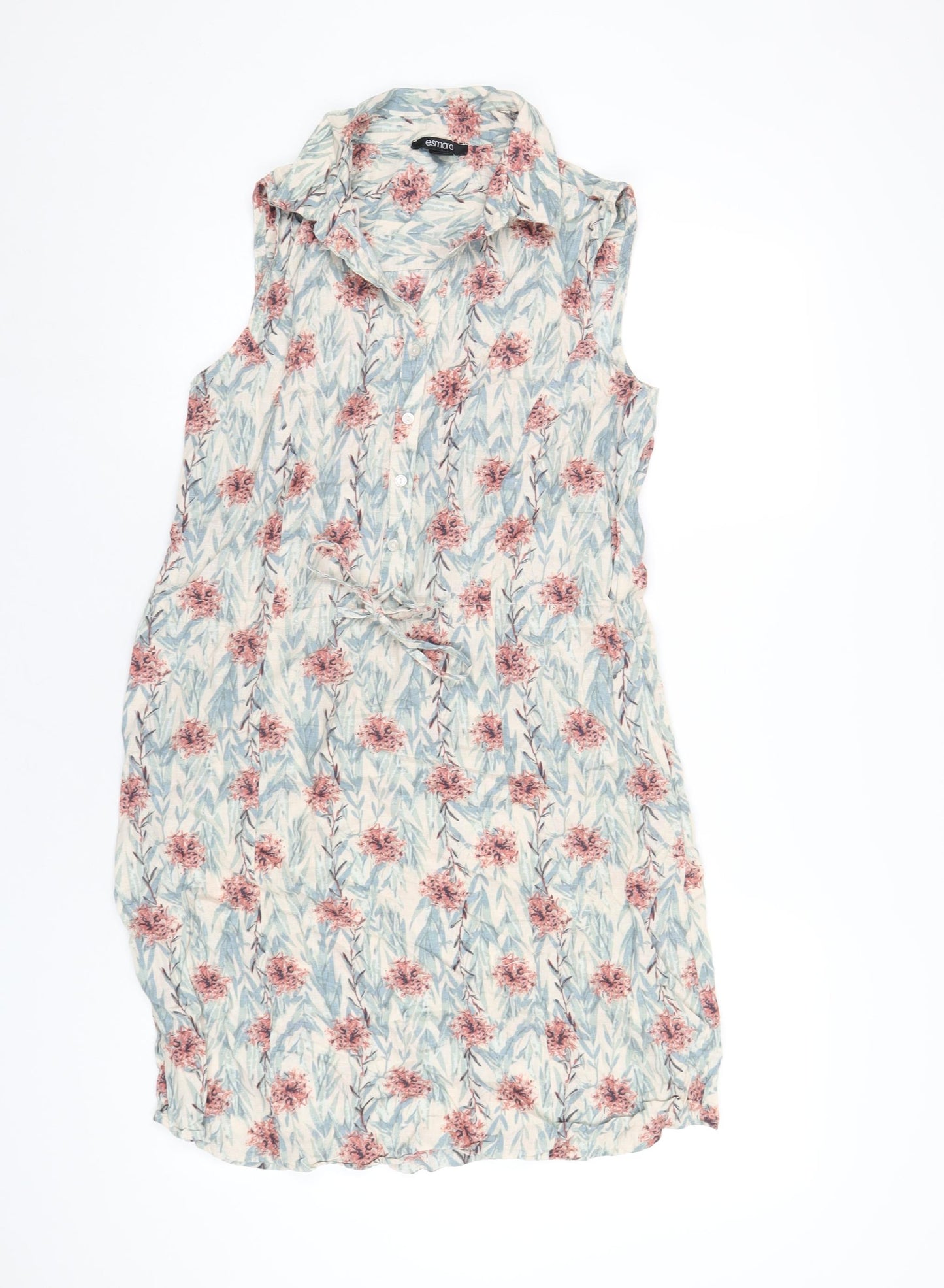 ESMARA Womens Multicoloured Geometric Linen Shirt Dress Size 10 Collared Button