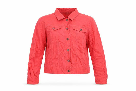 Front view of Eileen Fisher women’s red jacket, size M, button