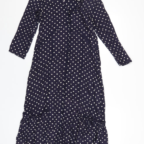 ASOS Womens Blue Polka Dot Viscose A-Line Size 8 V-Neck Button
