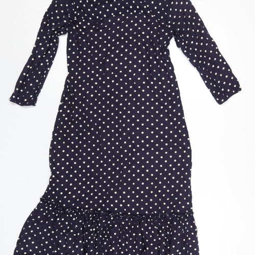 ASOS Womens Blue Polka Dot Viscose A-Line Size 8 V-Neck Button