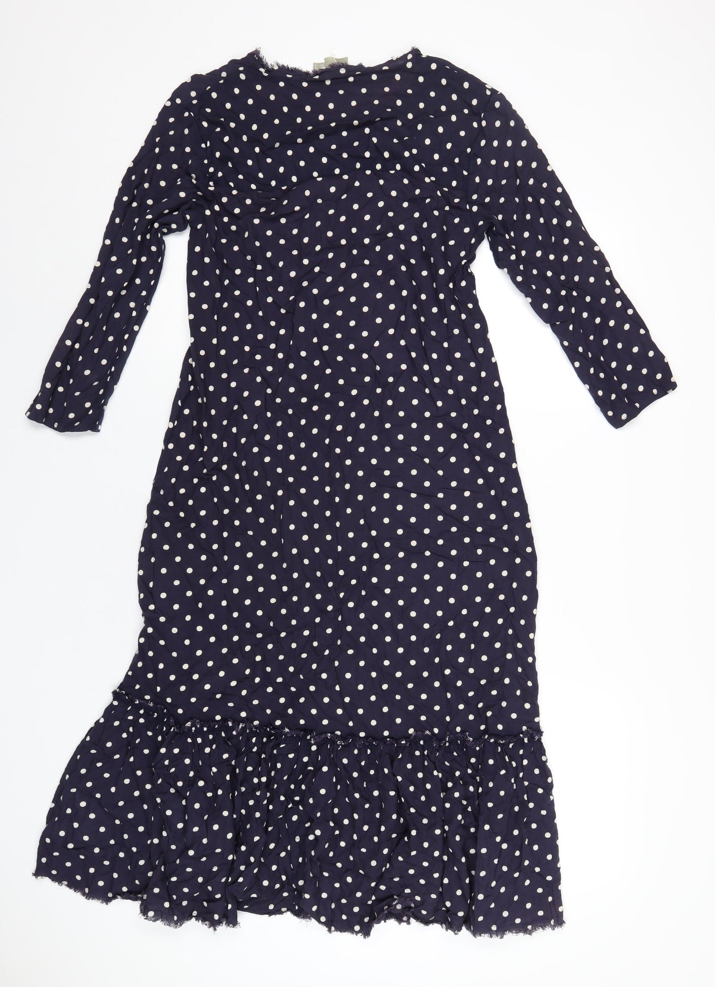 ASOS Womens Blue Polka Dot Viscose A-Line Size 8 V-Neck Button