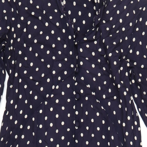 ASOS Womens Blue Polka Dot Viscose A-Line Size 8 V-Neck Button