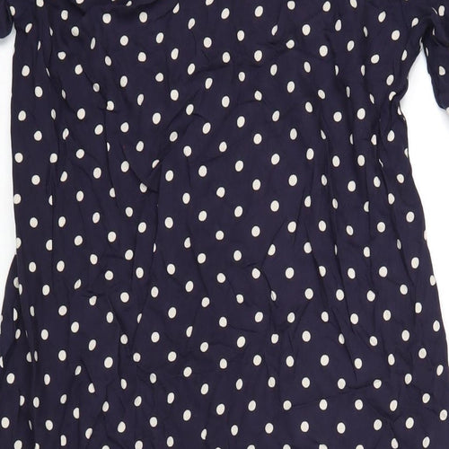 ASOS Womens Blue Polka Dot Viscose A-Line Size 8 V-Neck Button