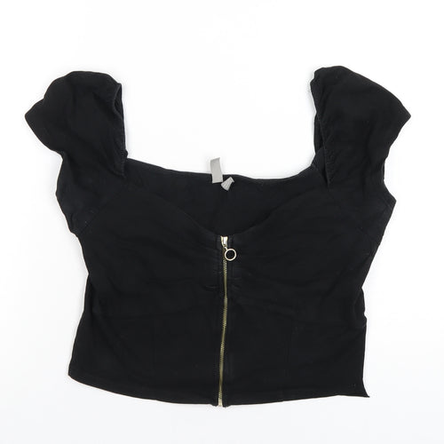 ASOS Womens Black Cotton Cropped T-Shirt Size 14 Square Neck