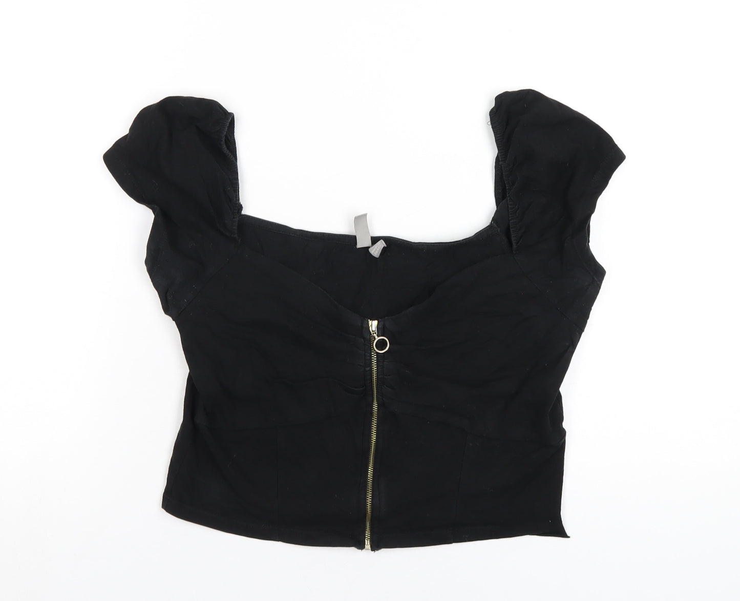 ASOS Womens Black Cotton Cropped T-Shirt Size 14 Square Neck