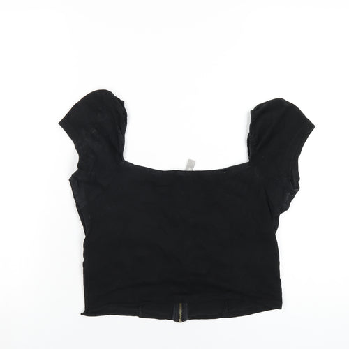 ASOS Womens Black Cotton Cropped T-Shirt Size 14 Square Neck