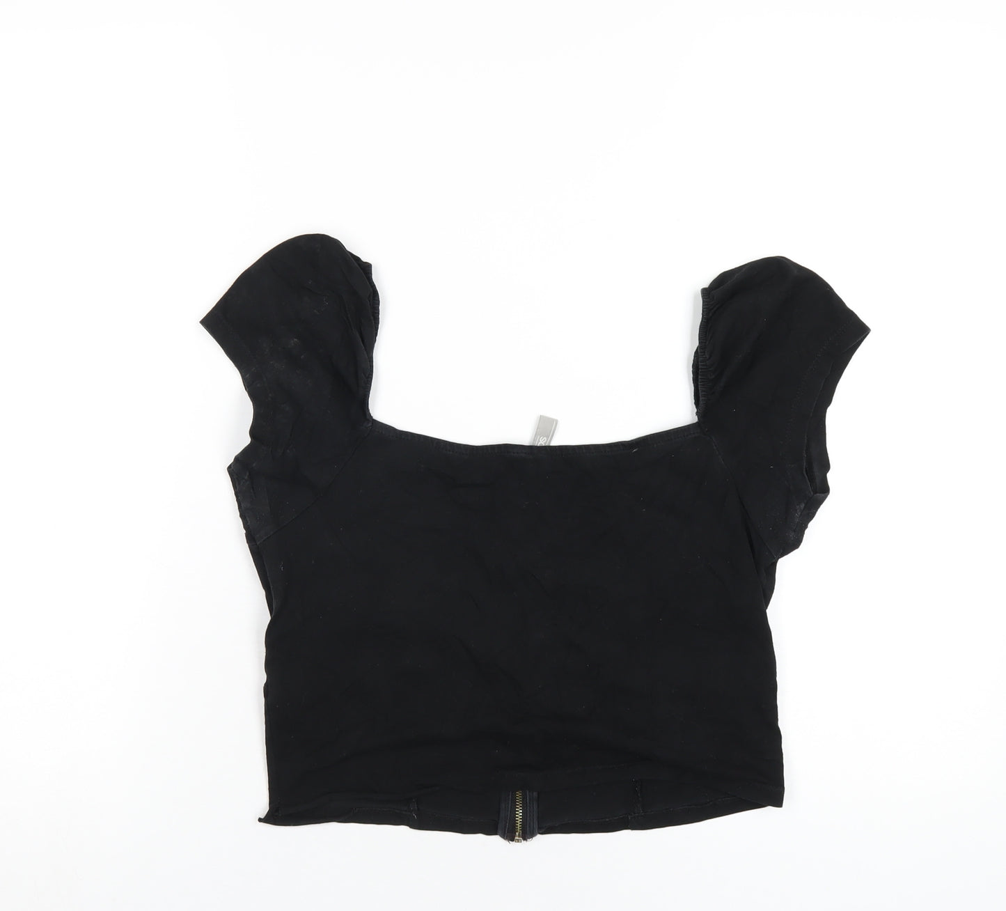 ASOS Womens Black Cotton Cropped T-Shirt Size 14 Square Neck