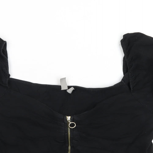 ASOS Womens Black Cotton Cropped T-Shirt Size 14 Square Neck
