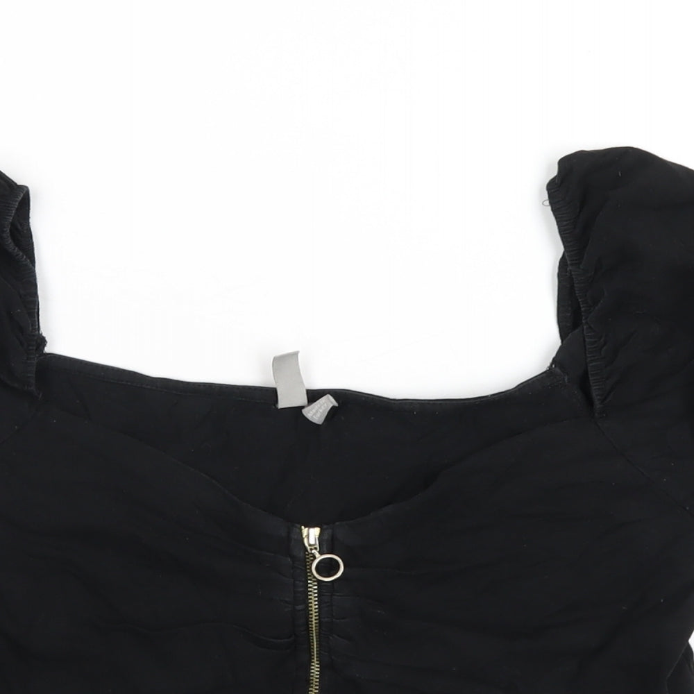 ASOS Womens Black Cotton Cropped T-Shirt Size 14 Square Neck