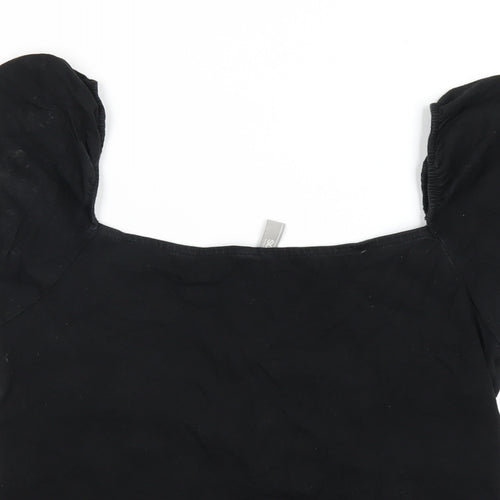 ASOS Womens Black Cotton Cropped T-Shirt Size 14 Square Neck