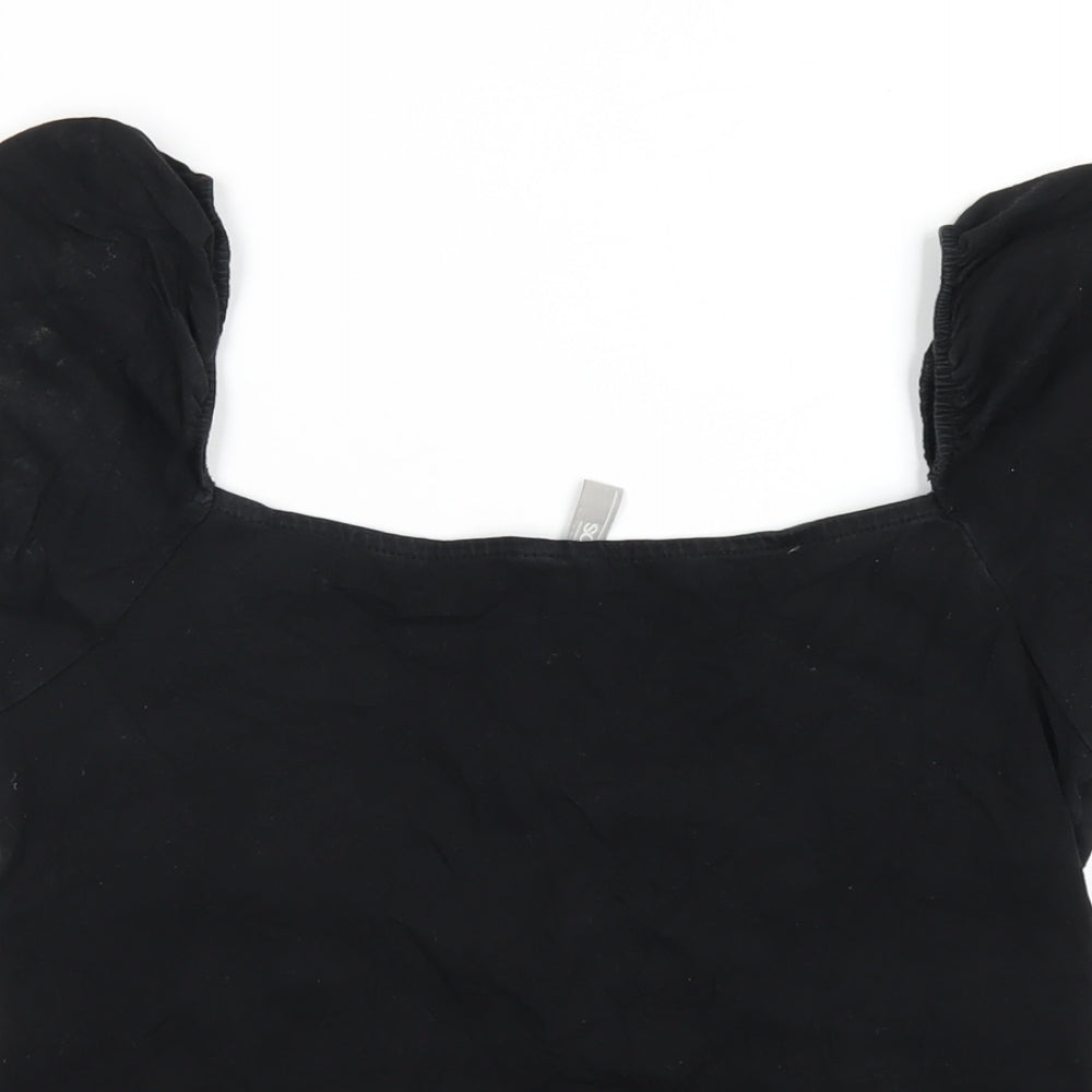 ASOS Womens Black Cotton Cropped T-Shirt Size 14 Square Neck