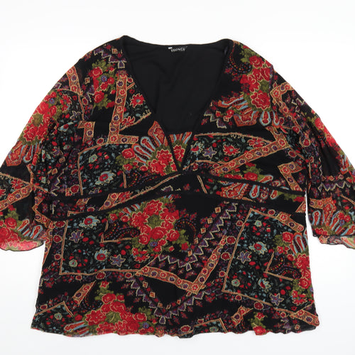 essence Womens Multicoloured Geometric Polyester Basic T-Shirt Size 30 V-Neck