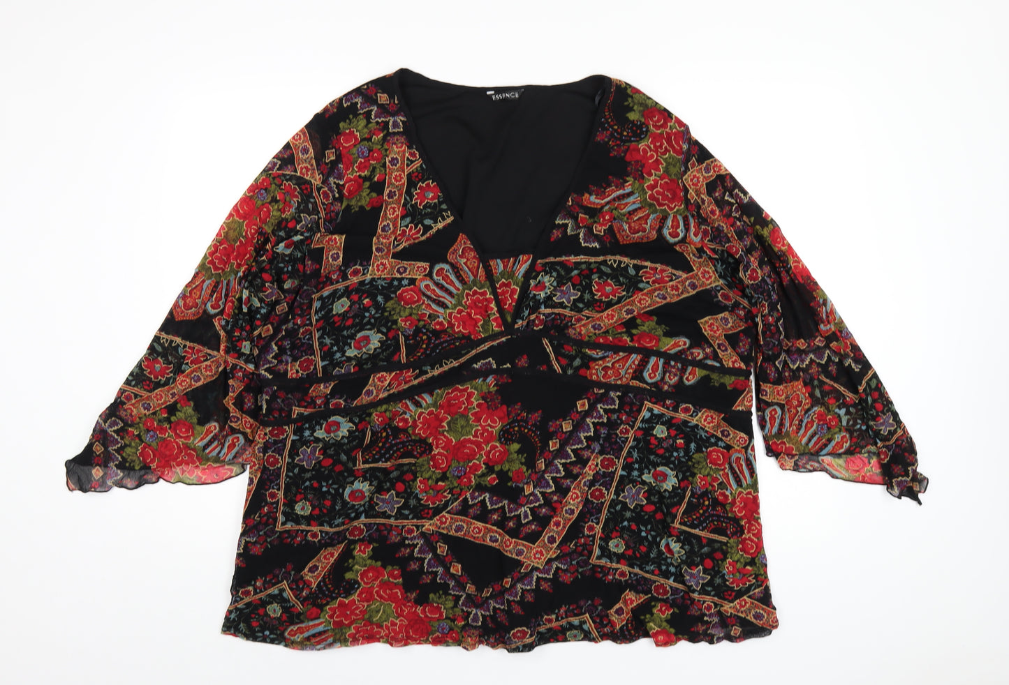 essence Womens Multicoloured Geometric Polyester Basic T-Shirt Size 30 V-Neck