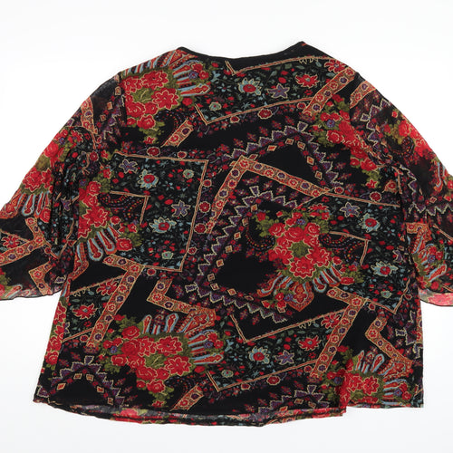 essence Womens Multicoloured Geometric Polyester Basic T-Shirt Size 30 V-Neck