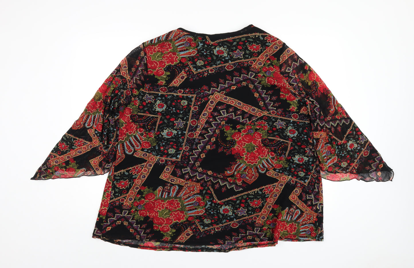 essence Womens Multicoloured Geometric Polyester Basic T-Shirt Size 30 V-Neck