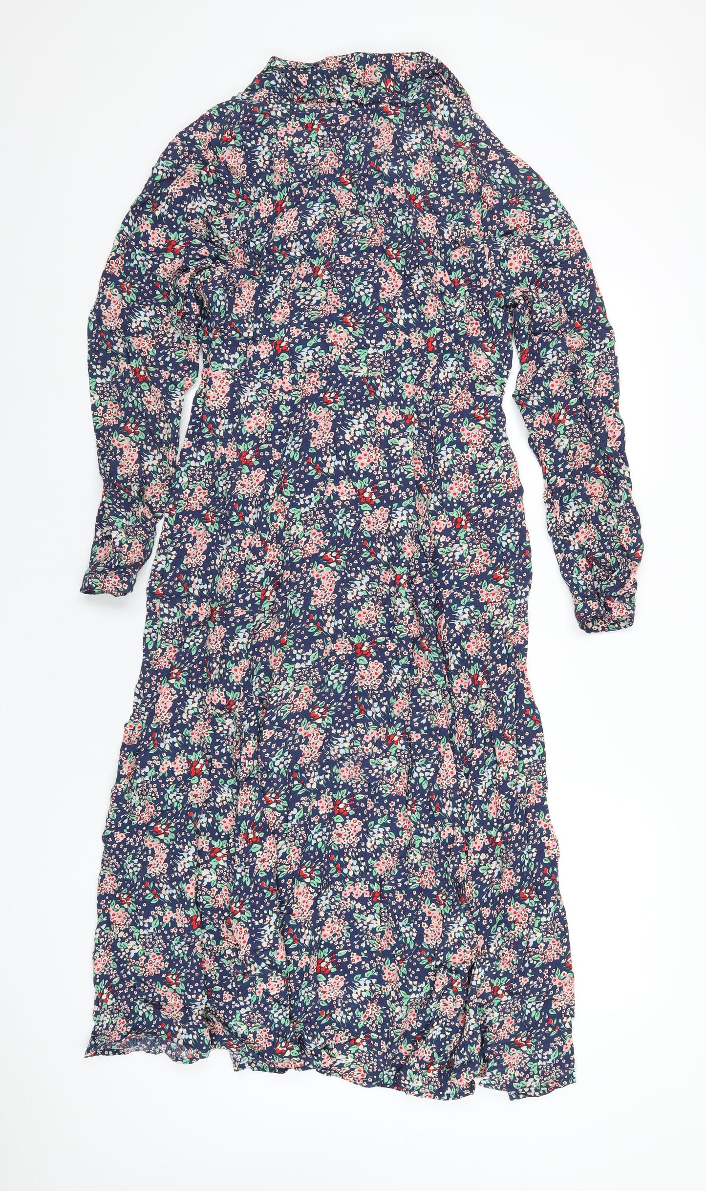 Crew Clothing Womens Blue Floral Viscose A-Line Size 12 V-Neck Zip