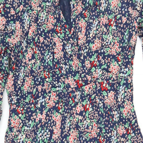 Crew Clothing Womens Blue Floral Viscose A-Line Size 12 V-Neck Zip