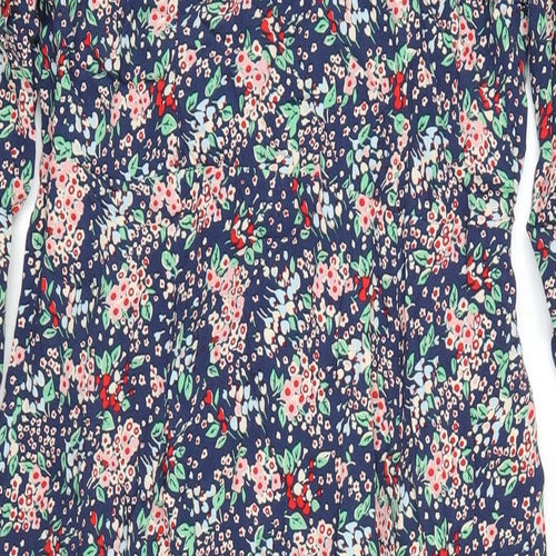 Crew Clothing Womens Blue Floral Viscose A-Line Size 12 V-Neck Zip