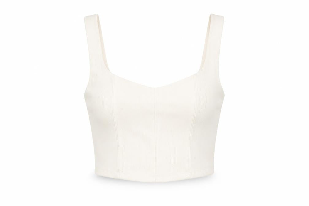 Stradivarius Womens Ivory Polyester Cropped T-Shirt Size S Scoop Neck